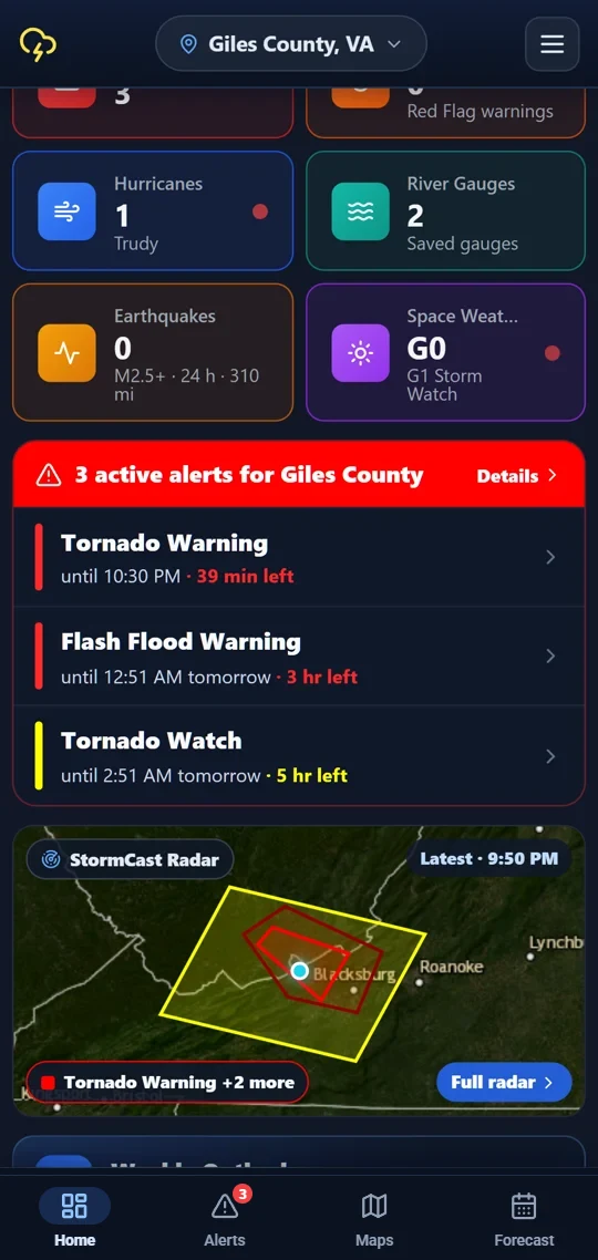 Mini radar on the home screen